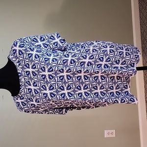 Loft blue & white print top
